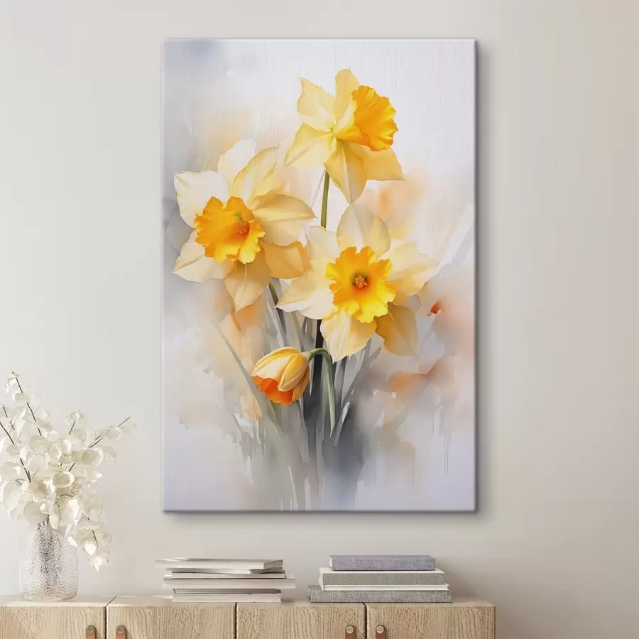 Fotobehang Gele narcissen imitatie aquarel s42418