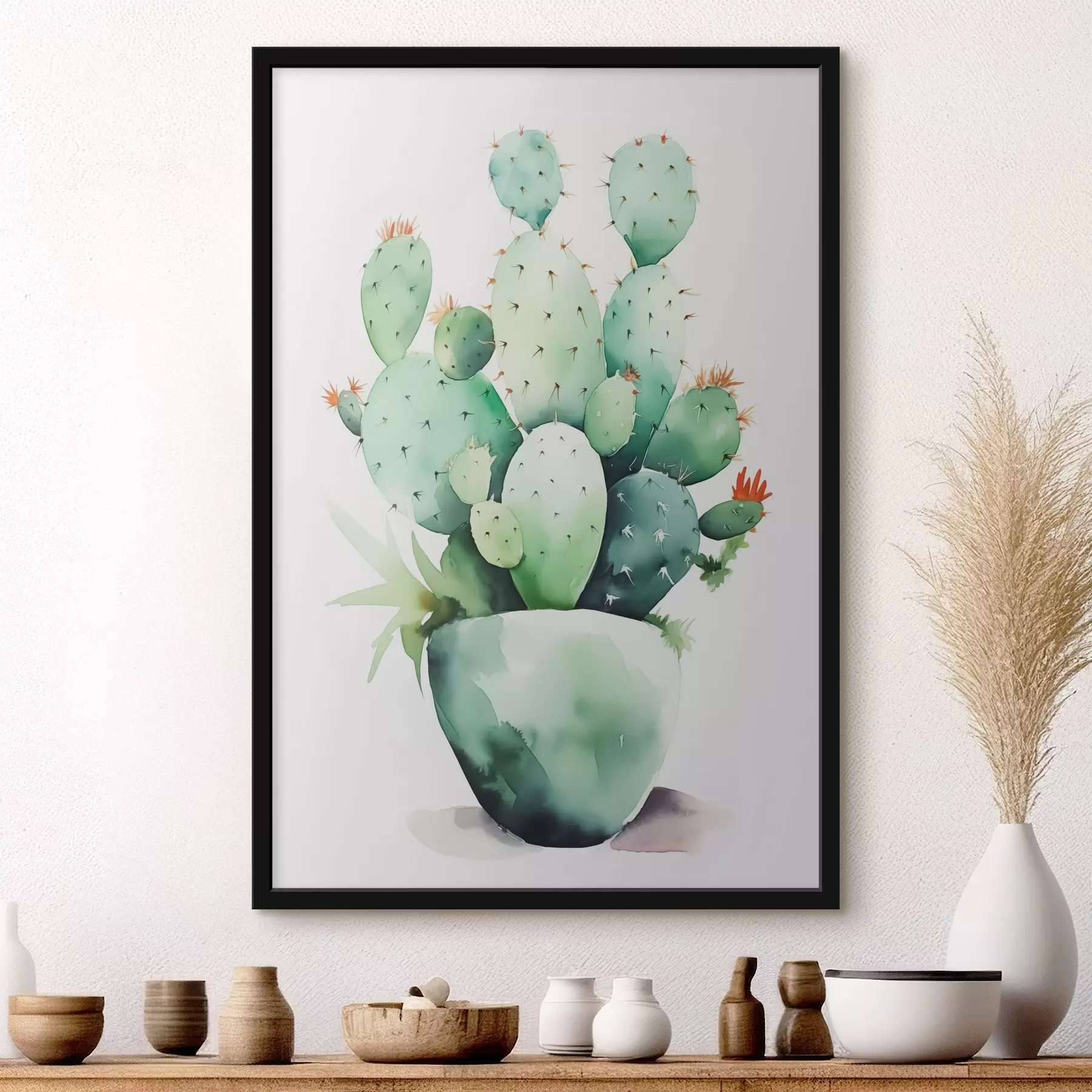 Papier peint photo Imitation de cactus à l'aquarelle humide f42410