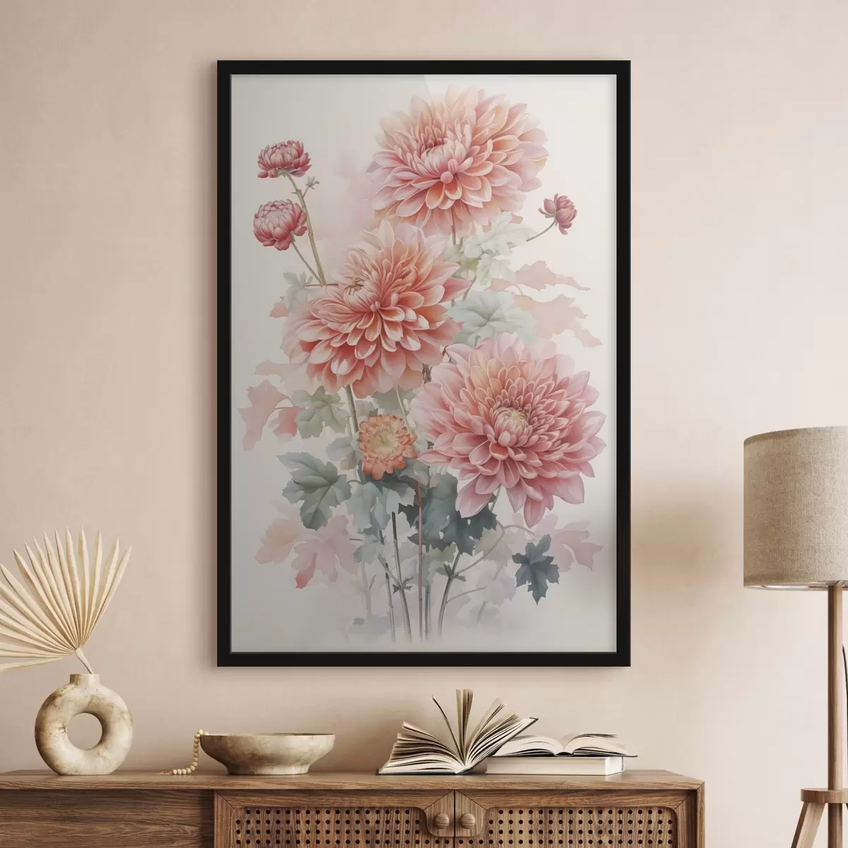 Poster Chrysanten imitatie van aquarel f42416