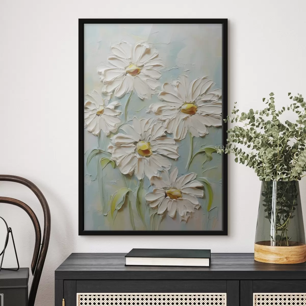 Affiche Marguerites blanches imitant des traits de peinture f42422