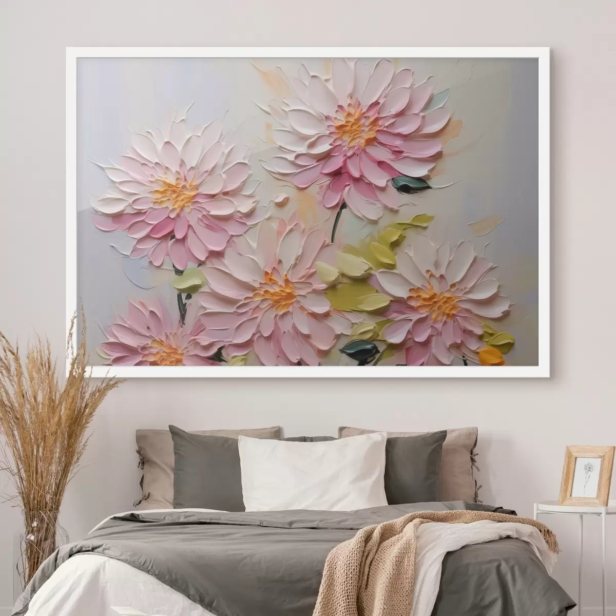 Poster Chrysanten imitatie van verfstreken f42423