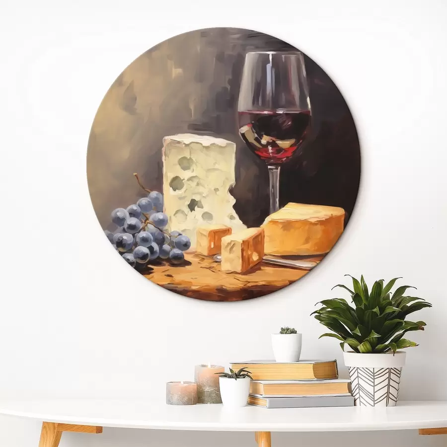  Schilderijen Glas rode wijn en kaas imitatieschilderij r42415