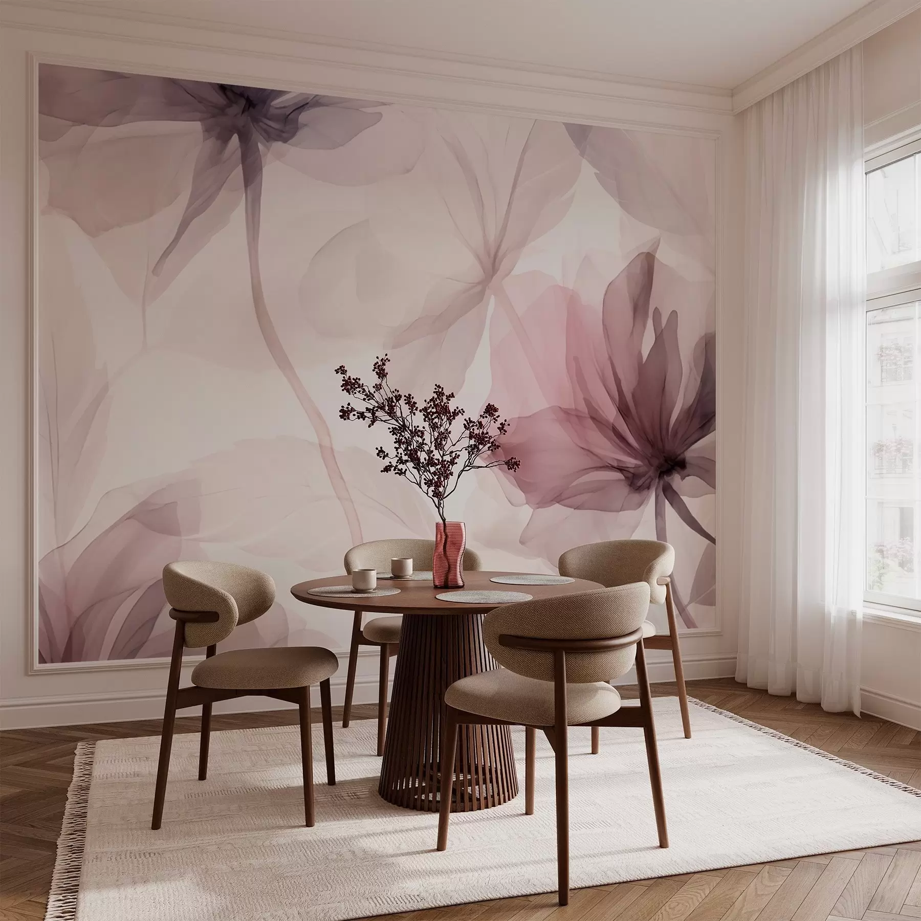 Fotobehang Efemere bloemen in delicate pastelkleuren w02755