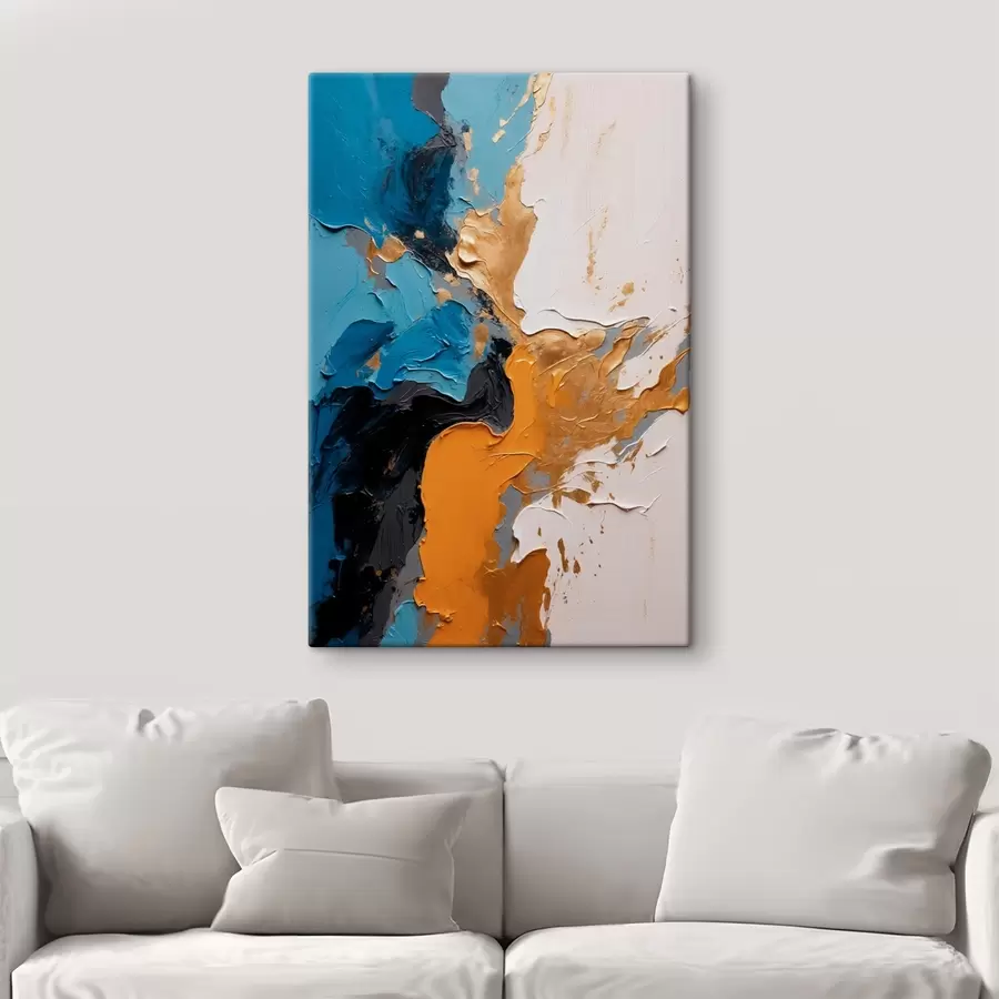  Peintures Peinture abstraite avec des couleurs bleu, blanc et jaune s42254