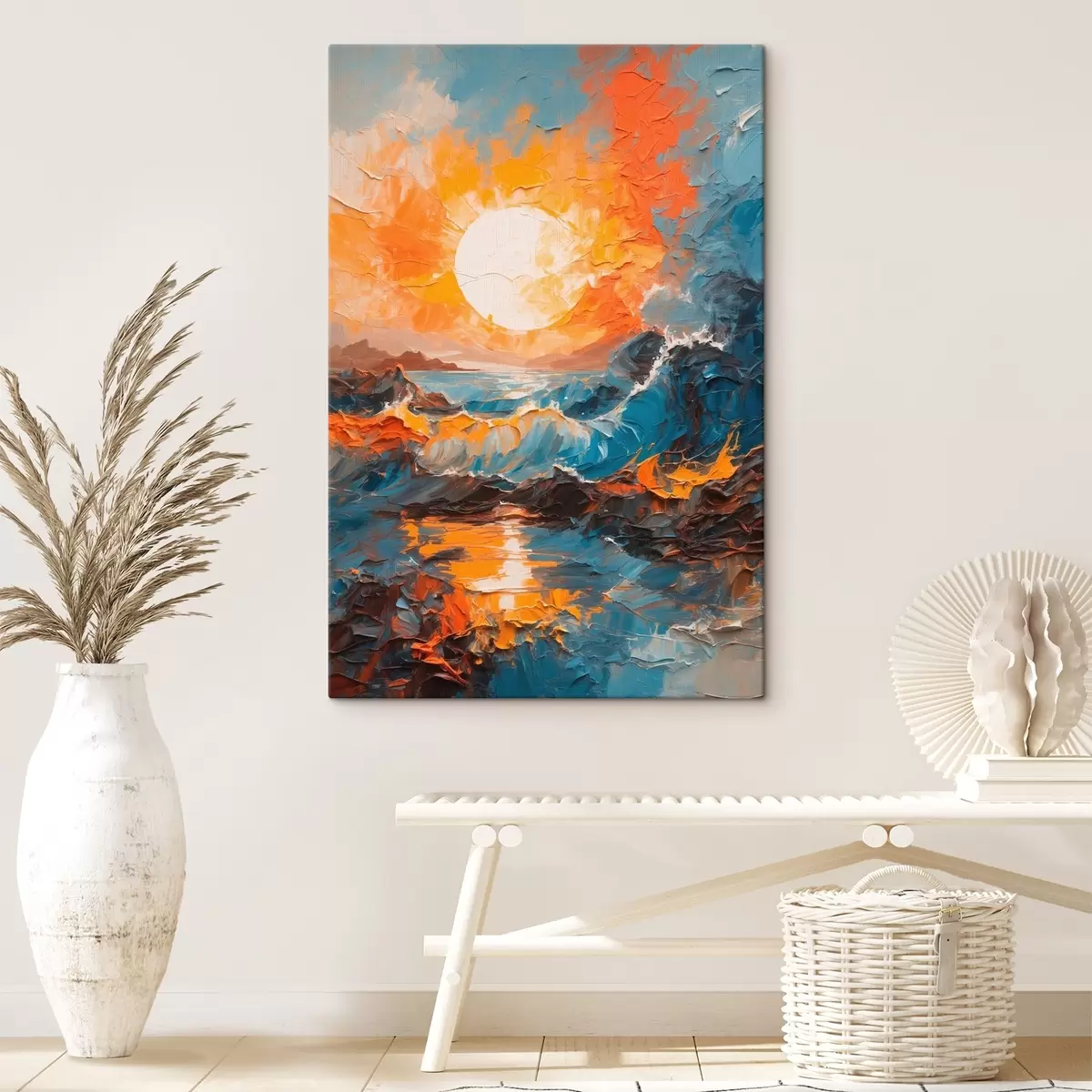  Peintures Mer agitée et soleil en peinture à l'huile s42257