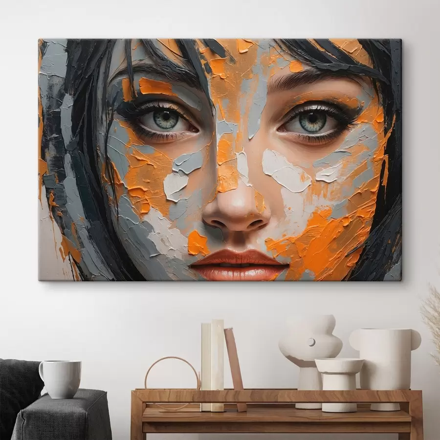  Peintures Visage de fille avec de la peinture blanche et jaune s42259