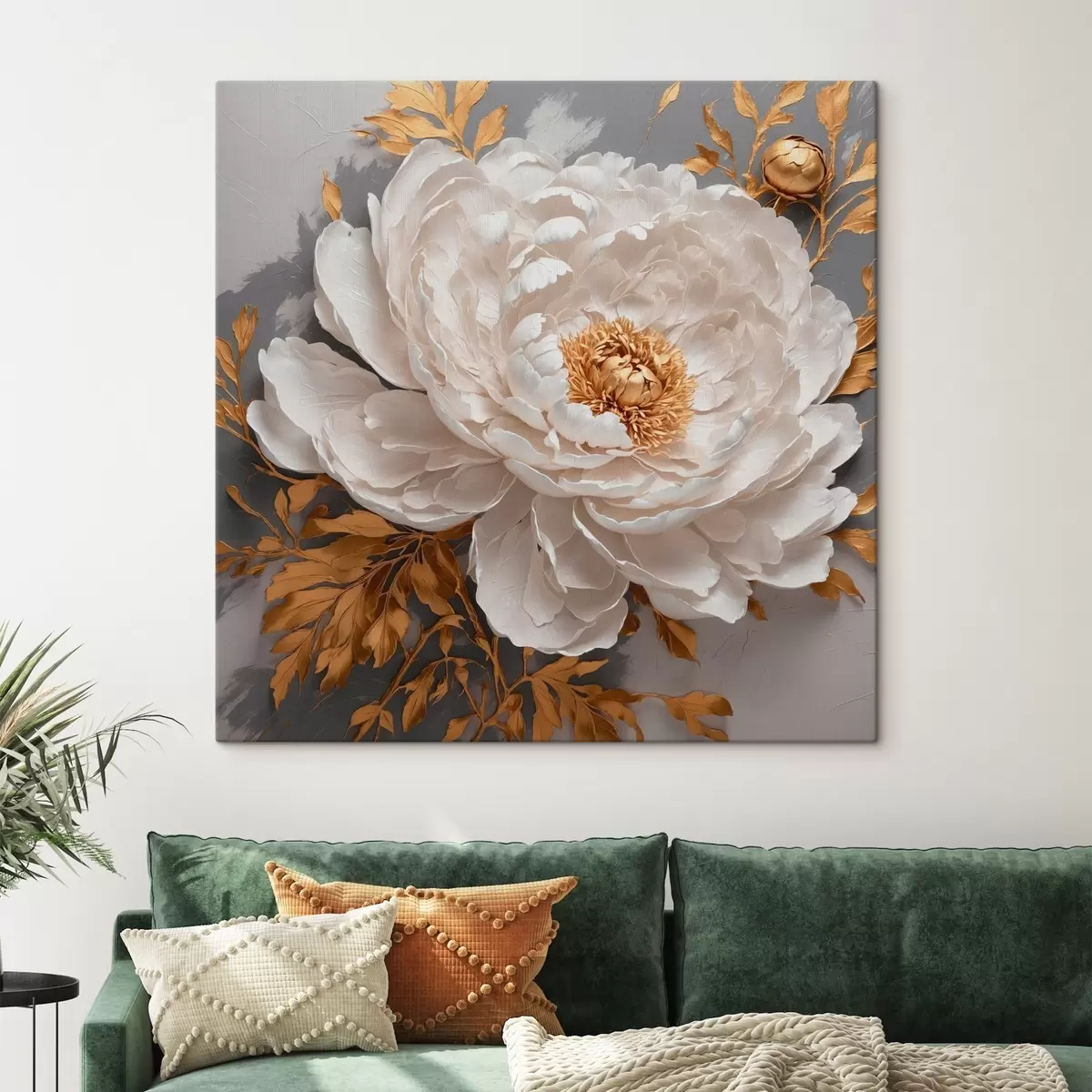  Peintures Pivoine blanche sur fond gris s42260