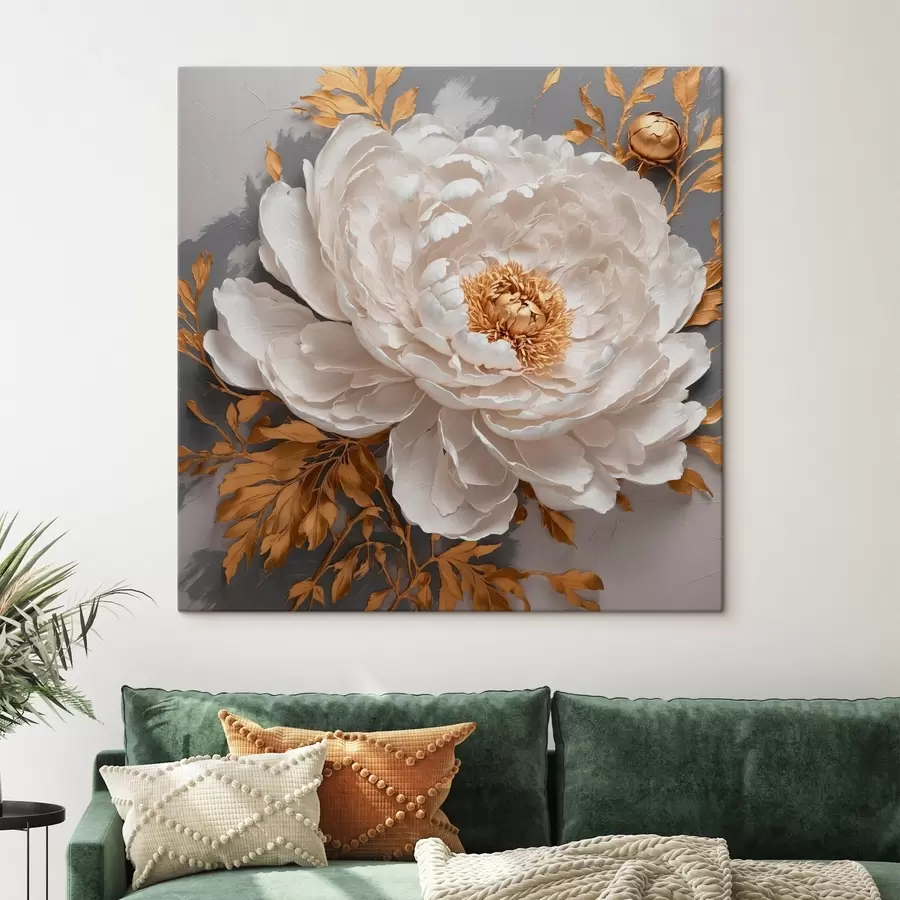  Peintures Pivoine blanche sur fond gris s42260