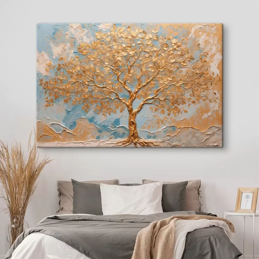  Peintures Arbre jaune sur fond bleu-blanc s42266