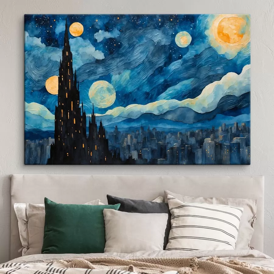  Peintures Ville de nuit en peinture à l'huile s42268