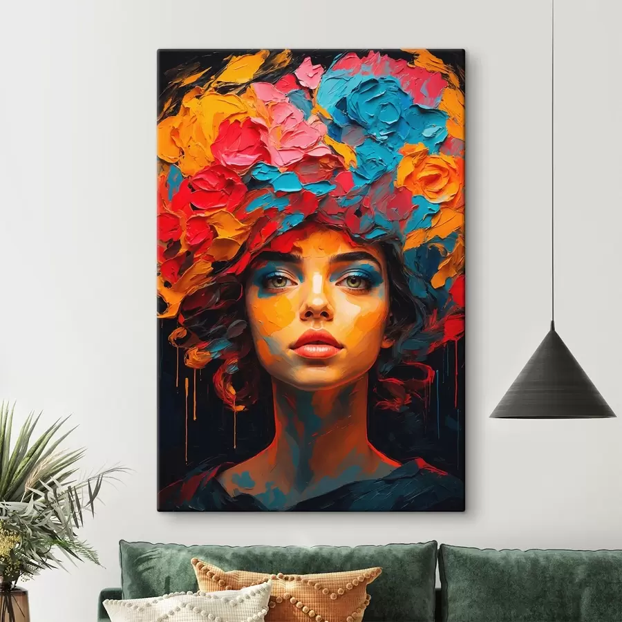  Peintures Fille avec des fleurs sur la tête dans le style de la peinture à l'huile s42271