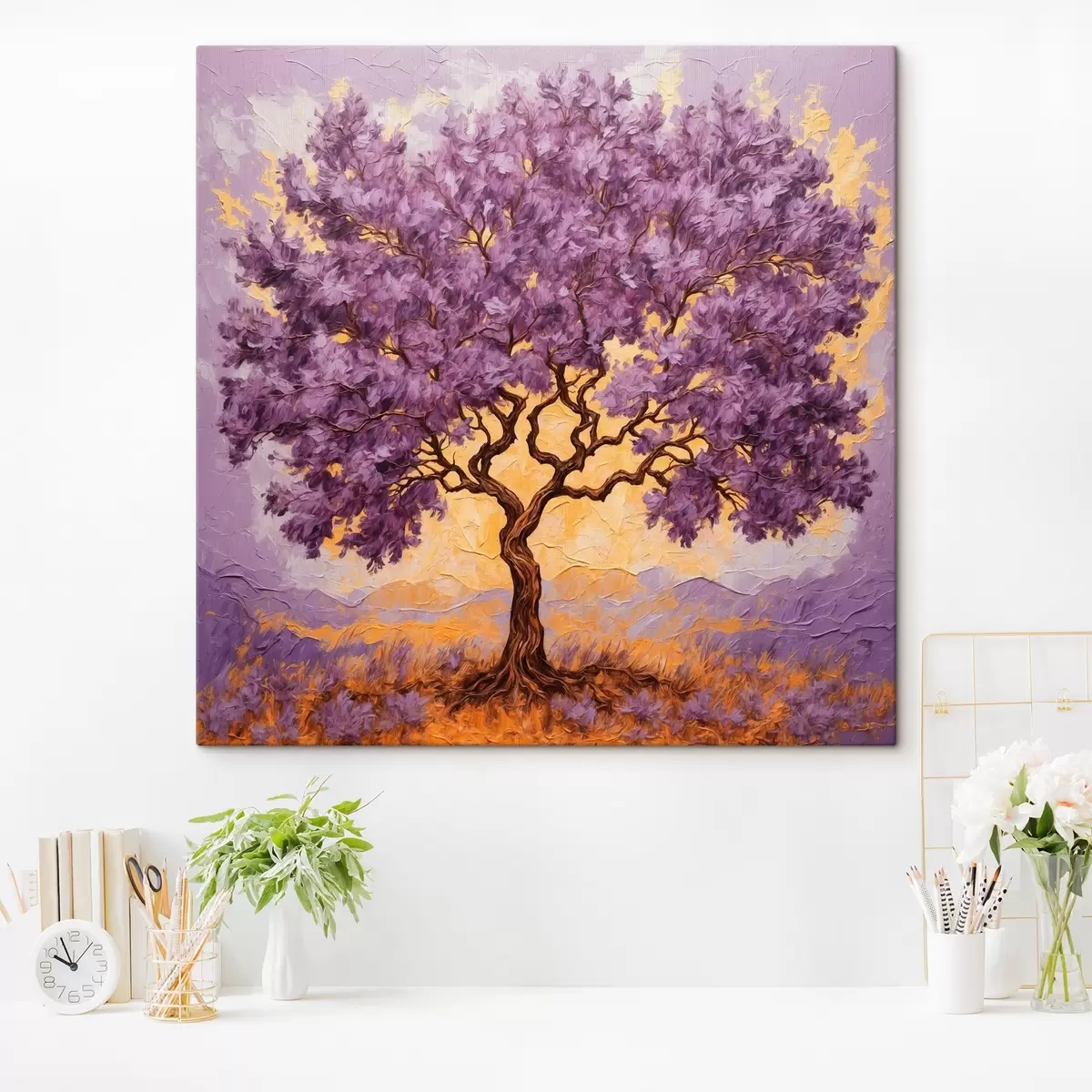  Peintures Arbre violet sur fond jaune-phyolotol s42272