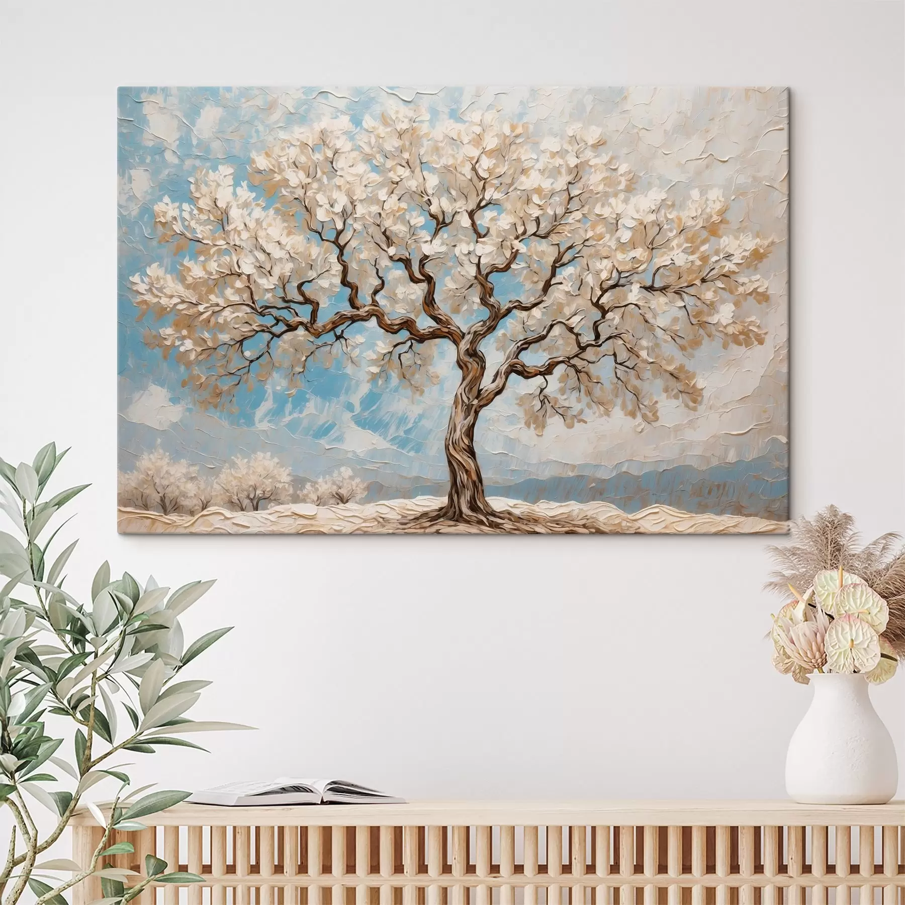  Peintures Arbre blanc sur fond bleu-blanc s42275