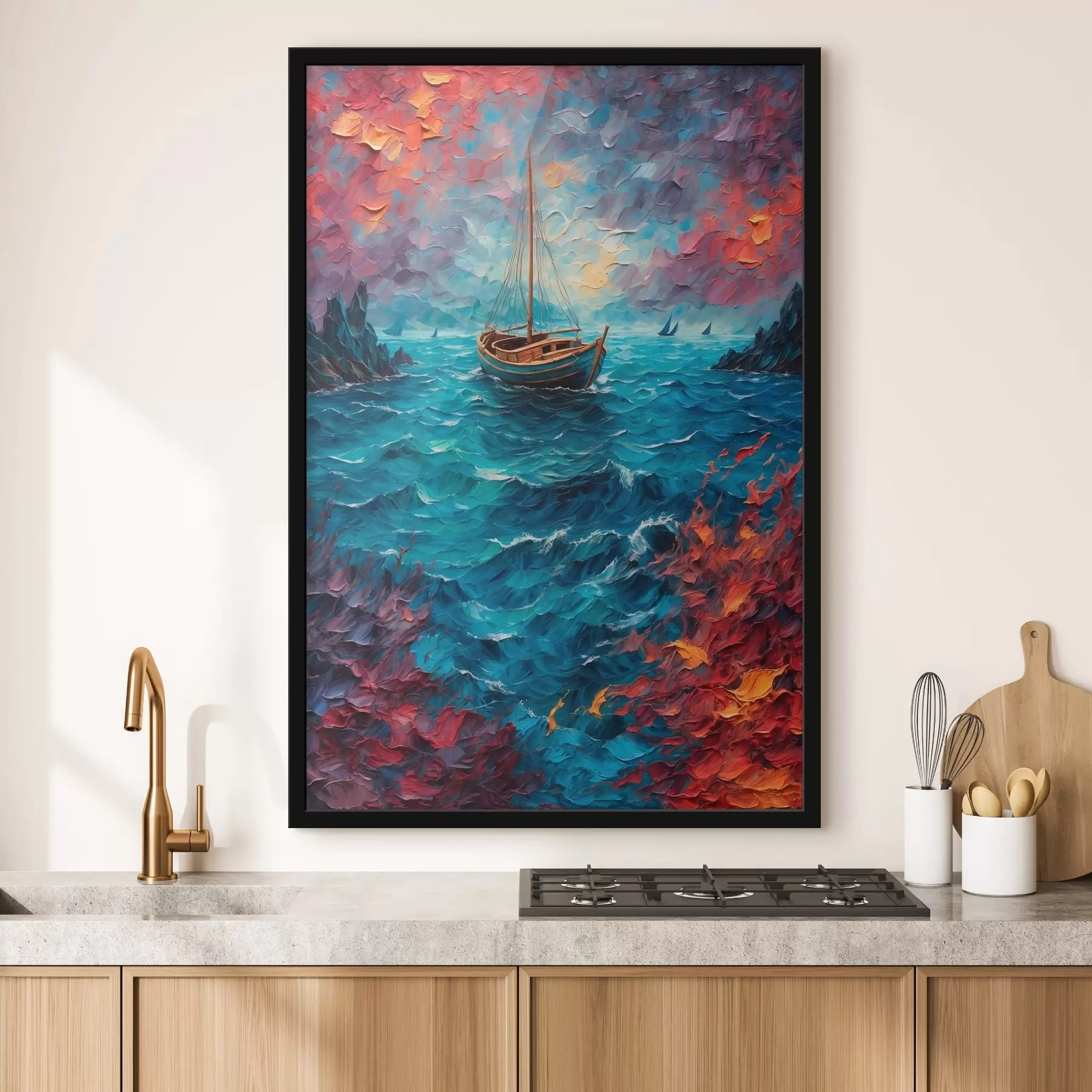  Schilderijen Schip vaart op een woeste zee f42250