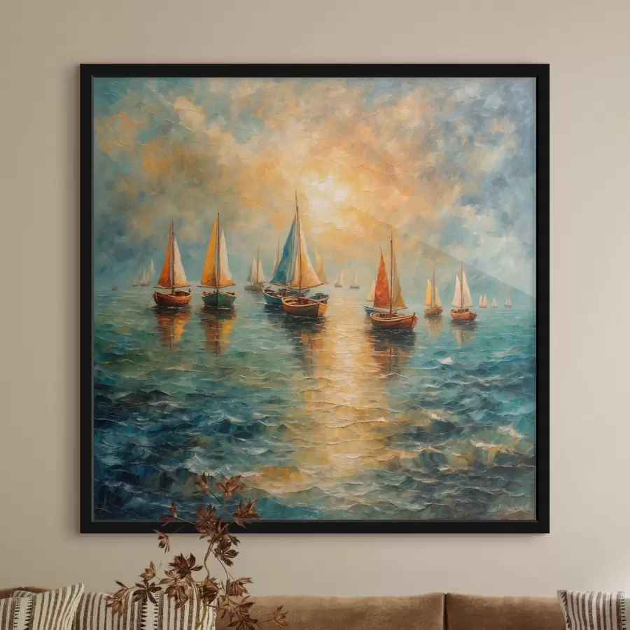 Fotobehang Schepen zeilen de zonsondergang tegemoet f42251