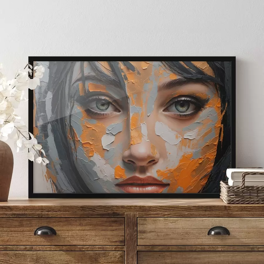 Papier peint photo Visage de fille avec de la peinture blanche et jaune f42259