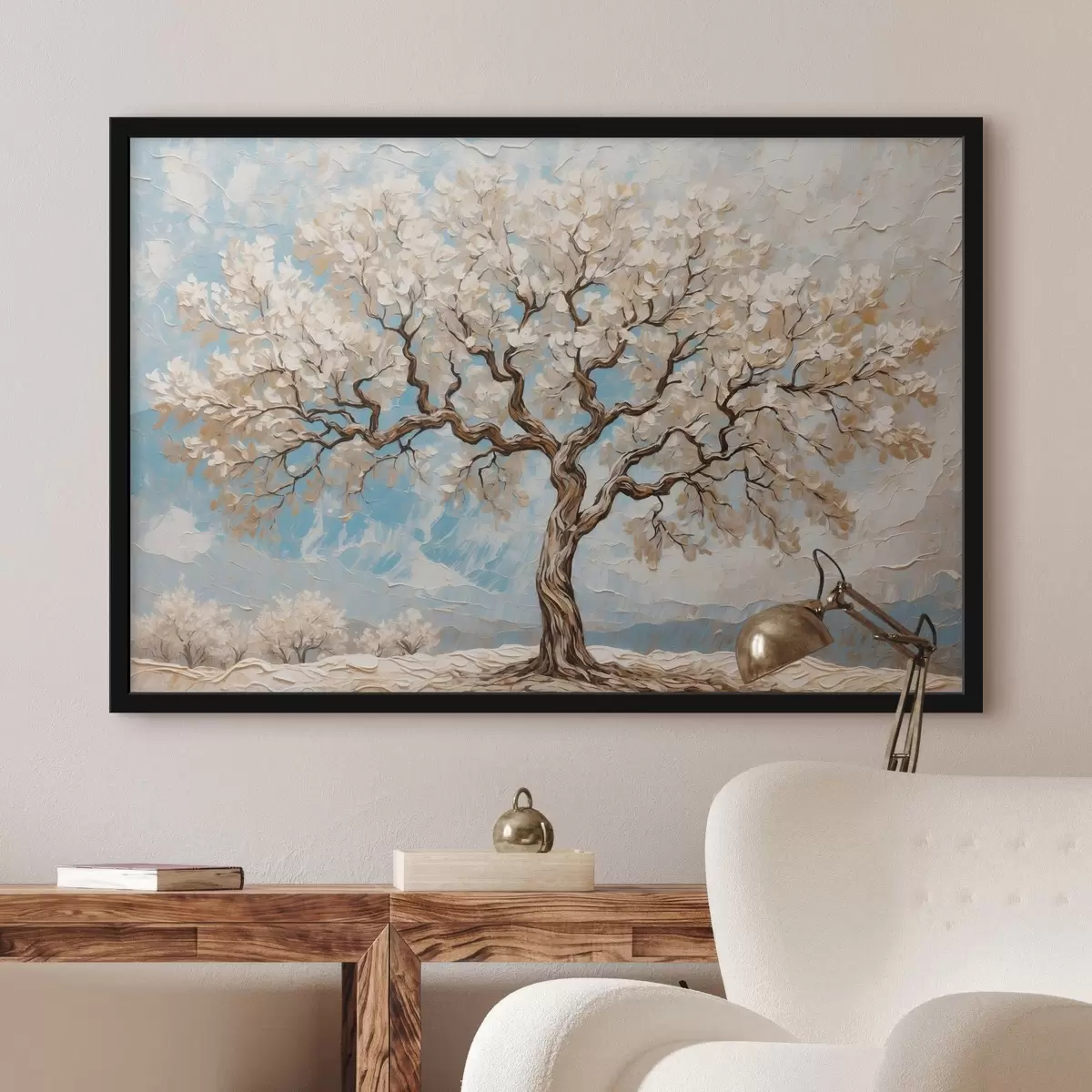 Affiche Arbre blanc sur fond bleu-blanc f42275