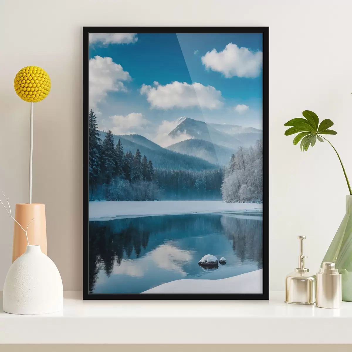 Affiche Vue sur la forêt et les montagnes en hiver f42278
