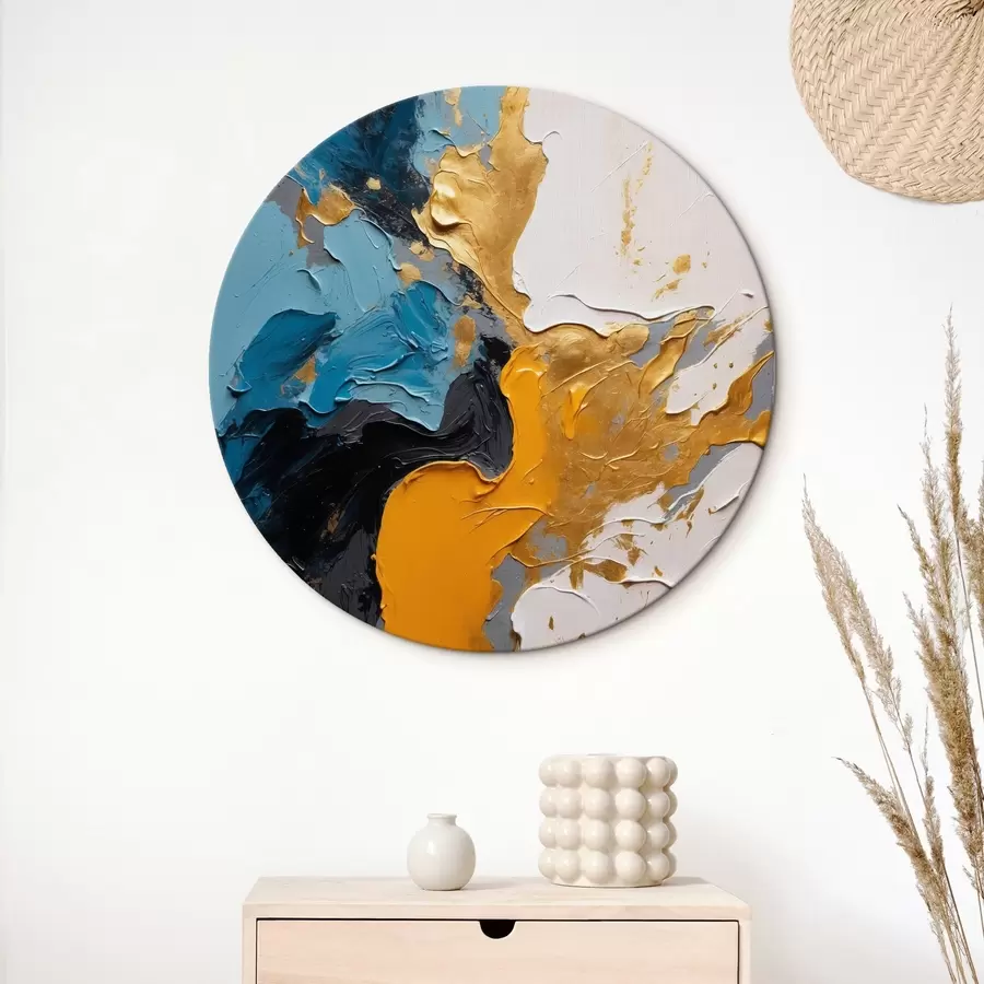  Schilderijen Abstract schilderij met blauwe witte en gele kleuren r42254