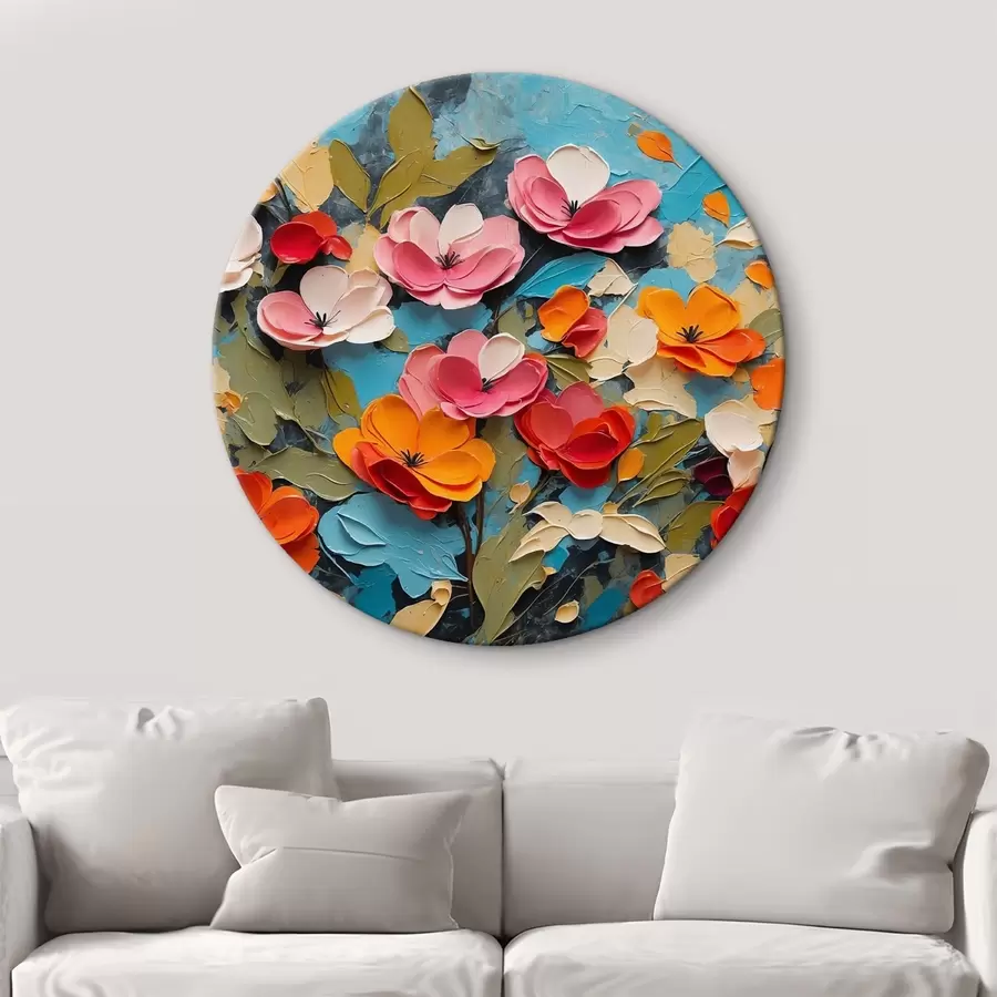  Peintures Fleurs et feuilles sur fond bleu r42255