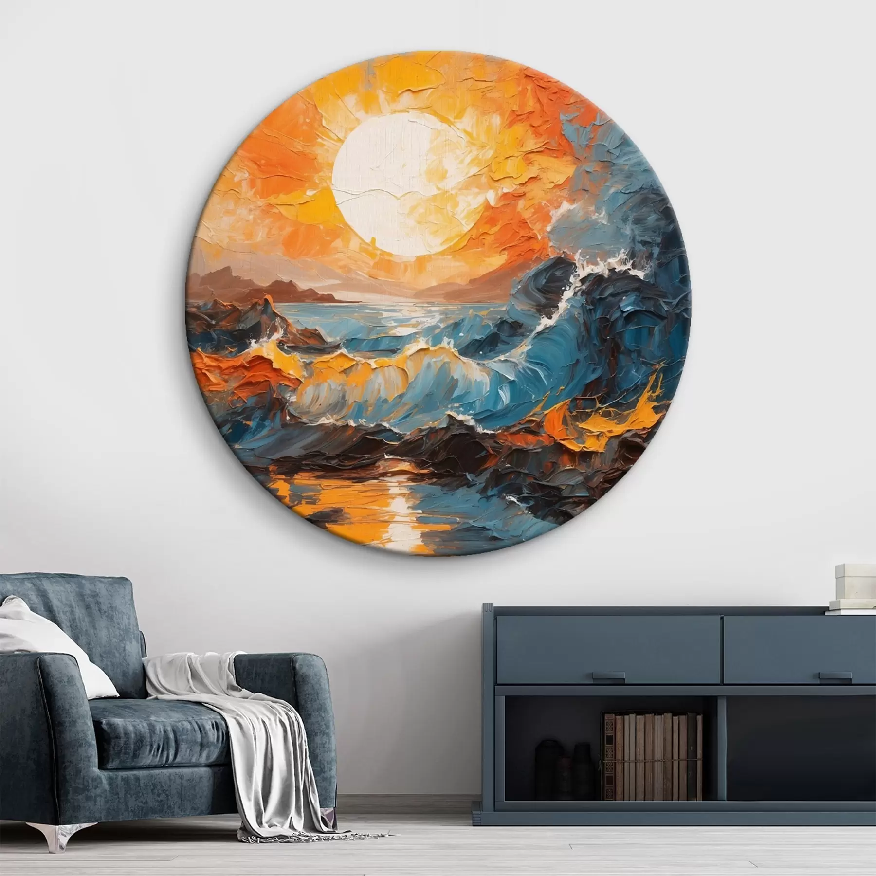  Schilderijen Stormachtige zee en zon in olieverfschilderijstijl r42257