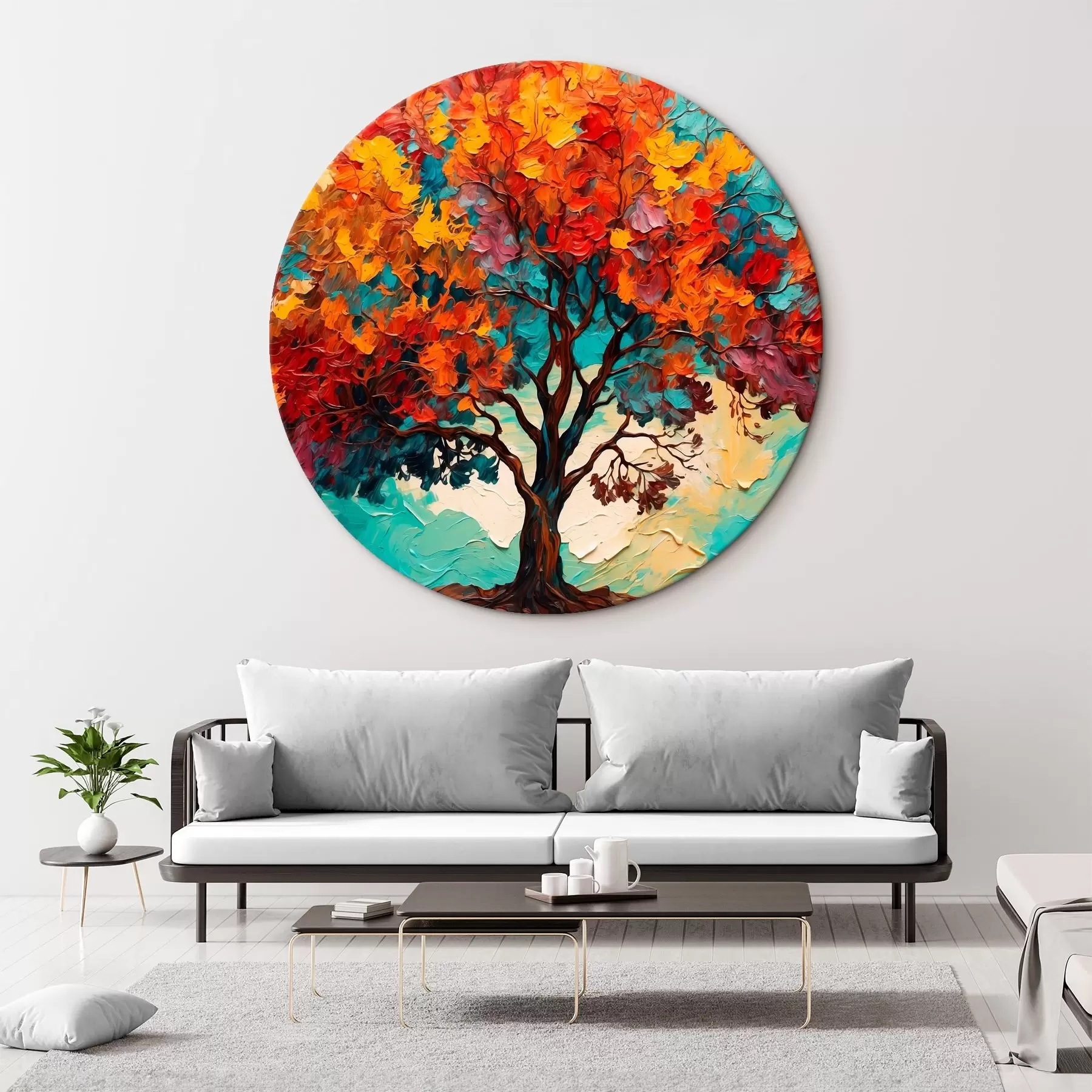  Peintures Arbre sur fond bleu-orange dans le style de la peinture à l'huile r42267