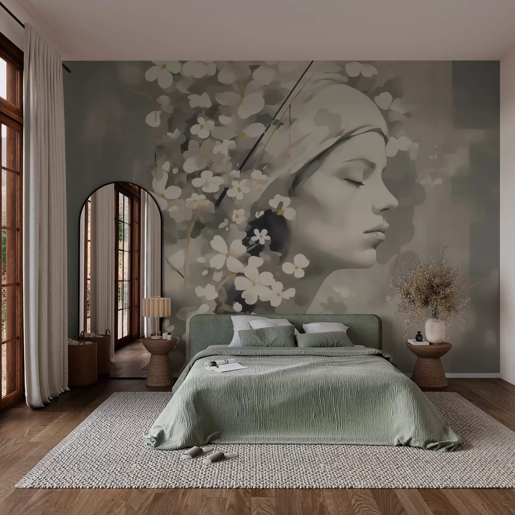 Fotobehang Abstract portret van een meisje met bloemen w02793