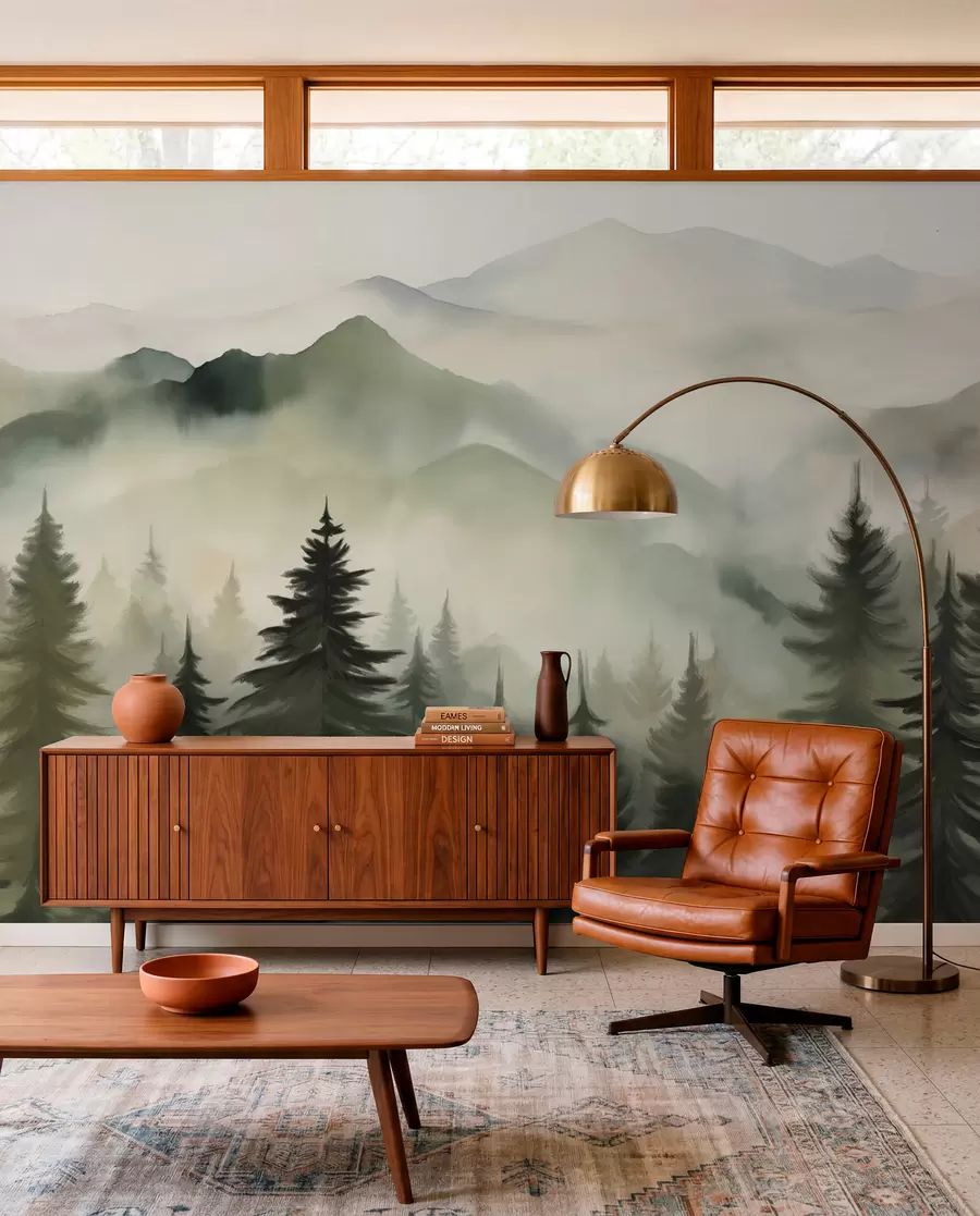 Fotobehang Groene bergkammen bij dageraad w08639