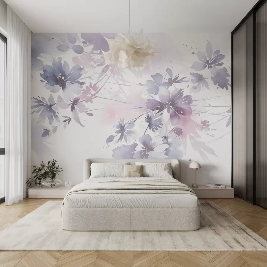 Fotobehang Zachte, pastelkleurige abstracte getextureerde bloemen met onscherpe achtergronden, die een dromerige, etherische sfeer creëren w08645