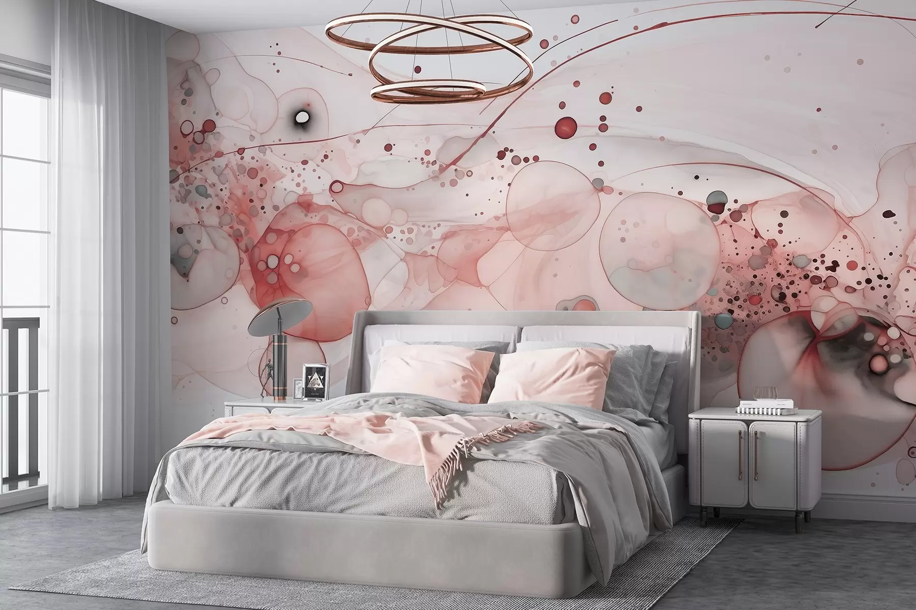 Papier peint photo Art abstrait à l'encre, style fluide, palette de couleurs roses w02744v1