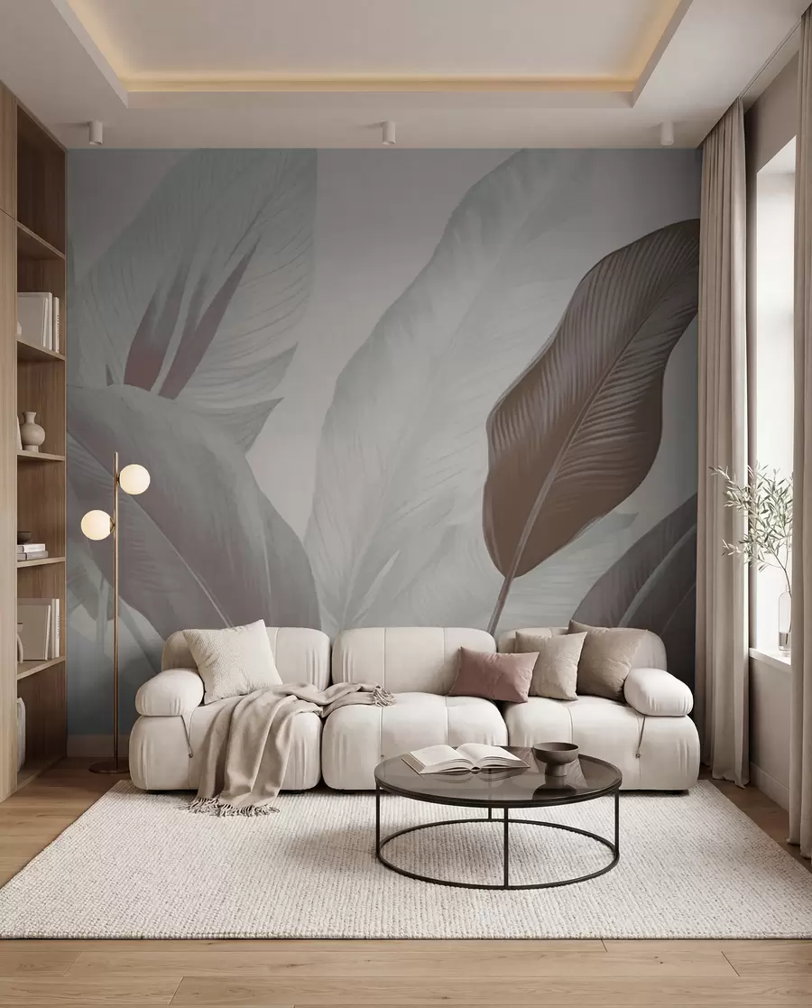 Fotobehang Bladlagen in taupe w02854v1