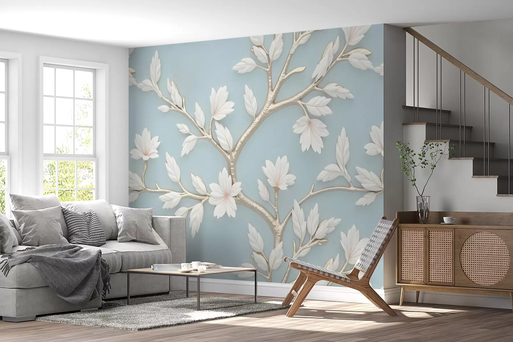 Papier peint photo Une branche fleurie est peinte à l'huile w02842