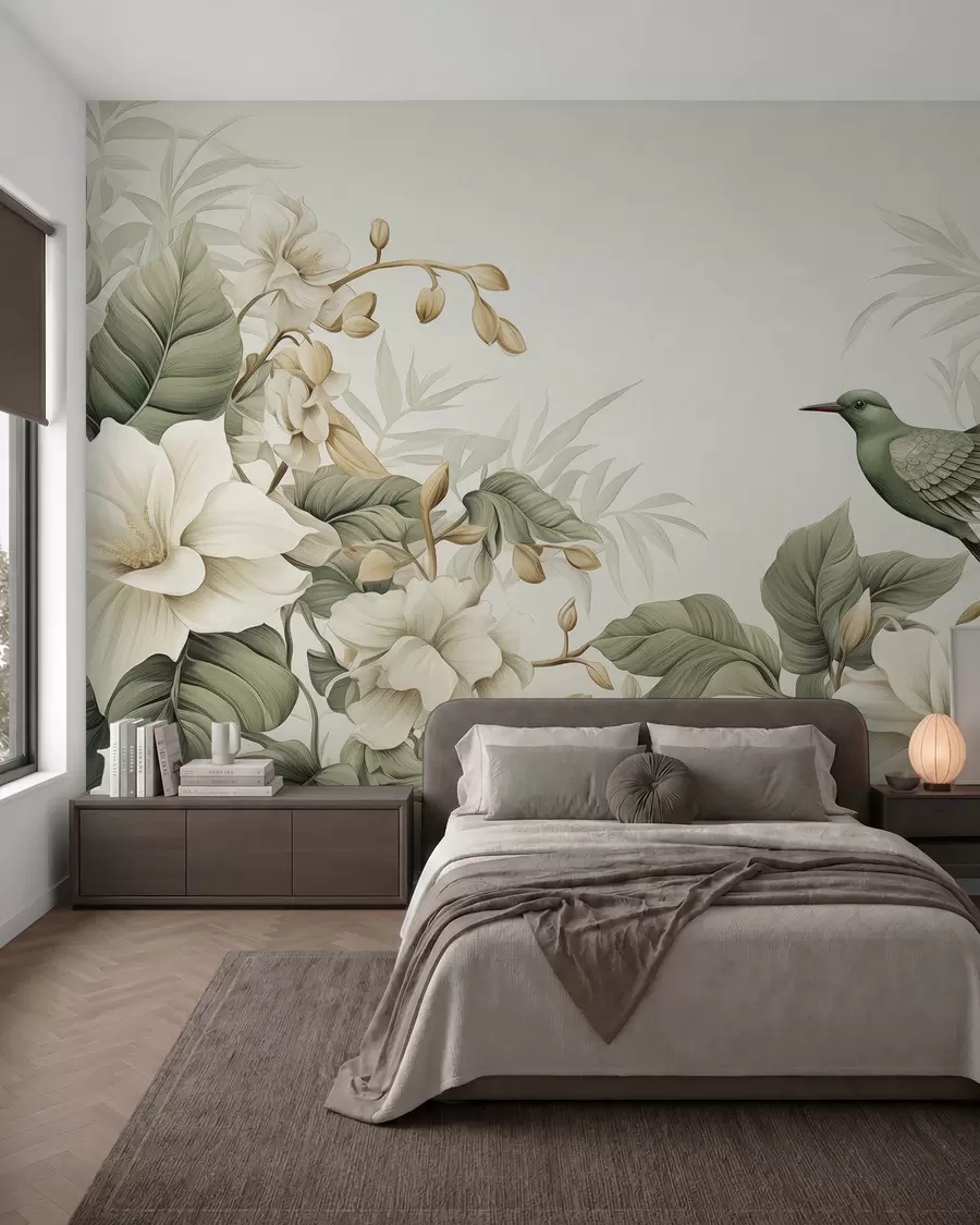 Papier peint photo Paysage tropical avec des fleurs w02844