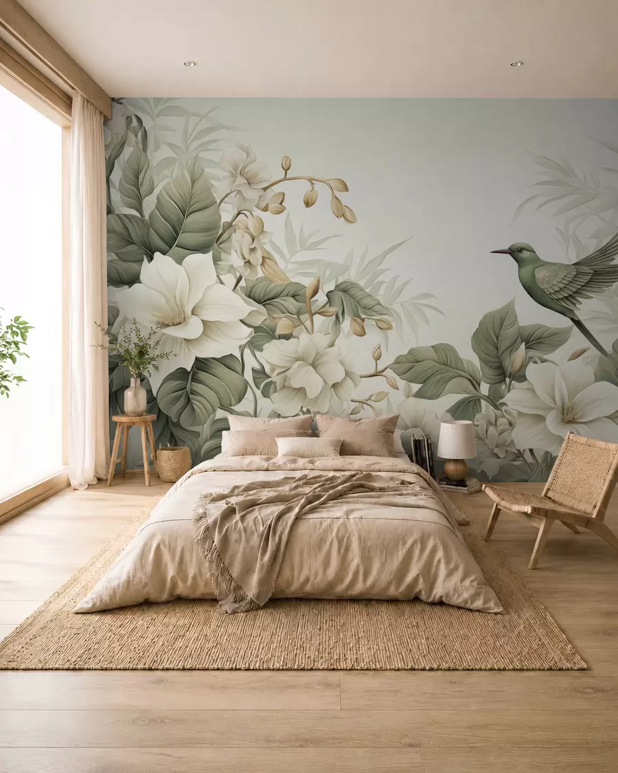 Papier peint photo Paysage tropical avec des fleurs w02844