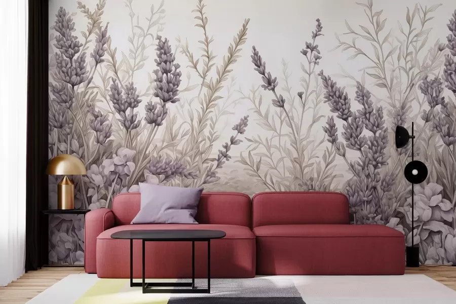 Fotobehang Aquarel bloeiend veld in pastelkleuren w02847