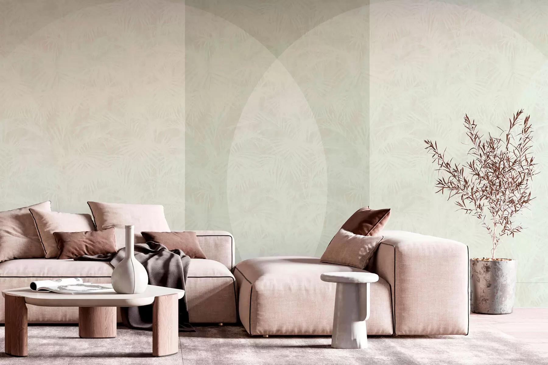 Papier peint photo Géométrie minimaliste et feuilles tropicales w02830v2