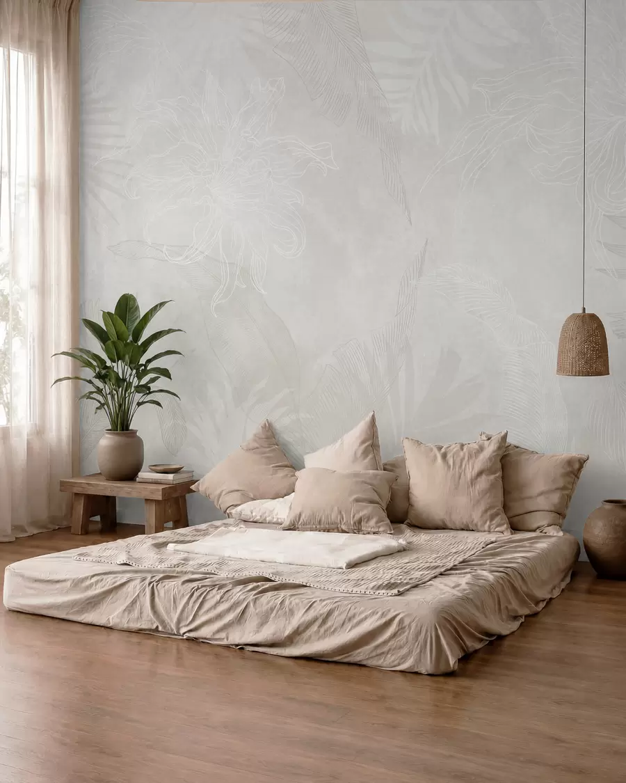 Fotobehang Palmbladeren in ivoornevel w02737