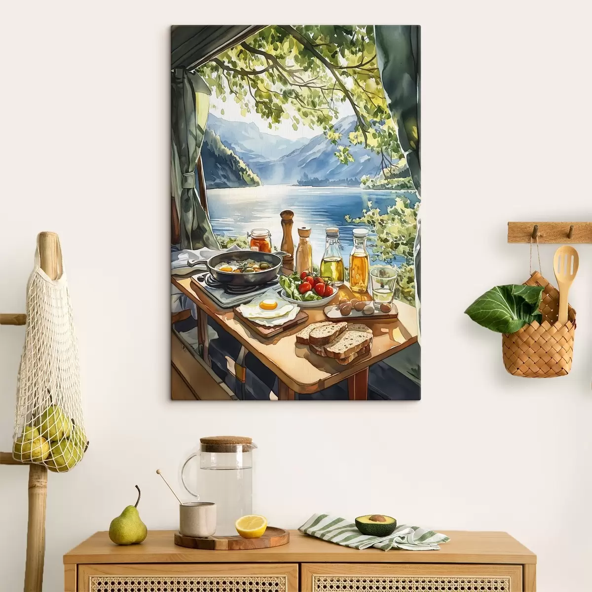  Peintures Belle matinée d'été, lac, style aquarelle, petit déjeuner, voyage s42433