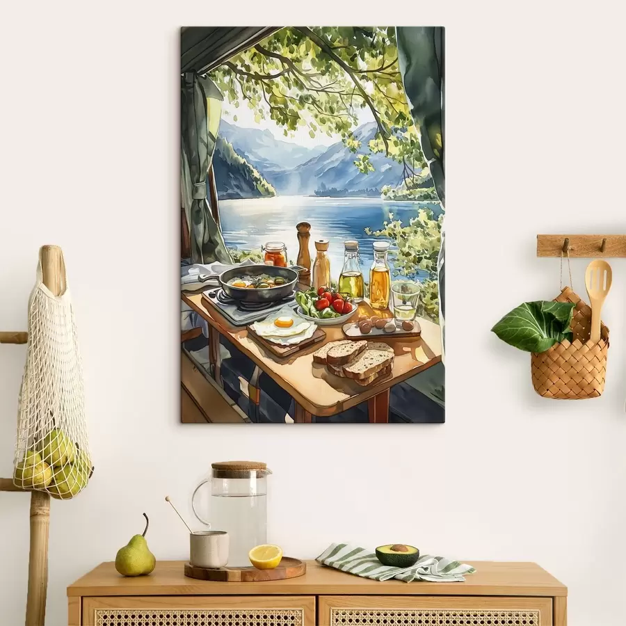  Peintures Belle matinée d'été, lac, style aquarelle, petit déjeuner, voyage s42433