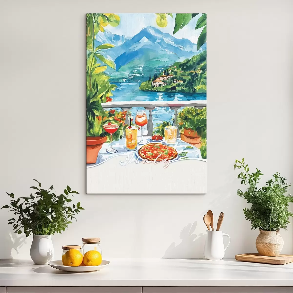  Schilderijen Italië esthetiek, aquarel stijl, pizza en cocktails, bergen s42434