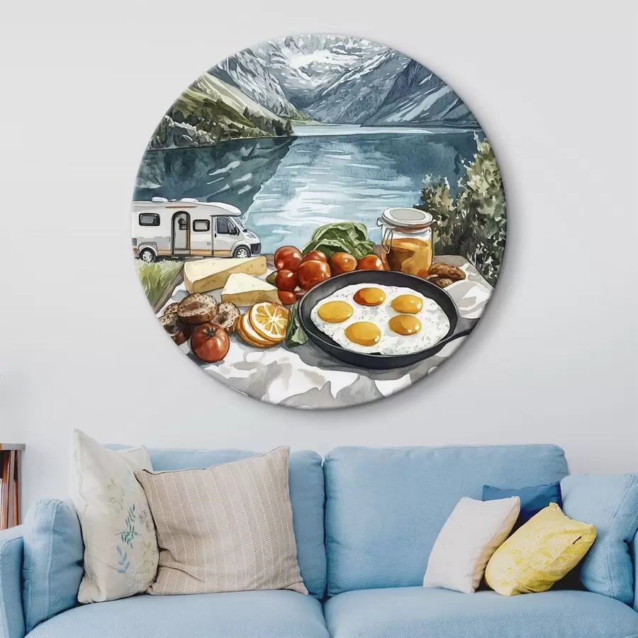  Schilderijen Reizen, natuurlandschappen, aquarelstijl, Noorwegen, ontbijt, bestelwagen r42431