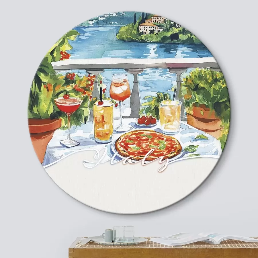  Peintures Italie esthétique, style aquarelle, pizza et cocktails, montagnes r42434