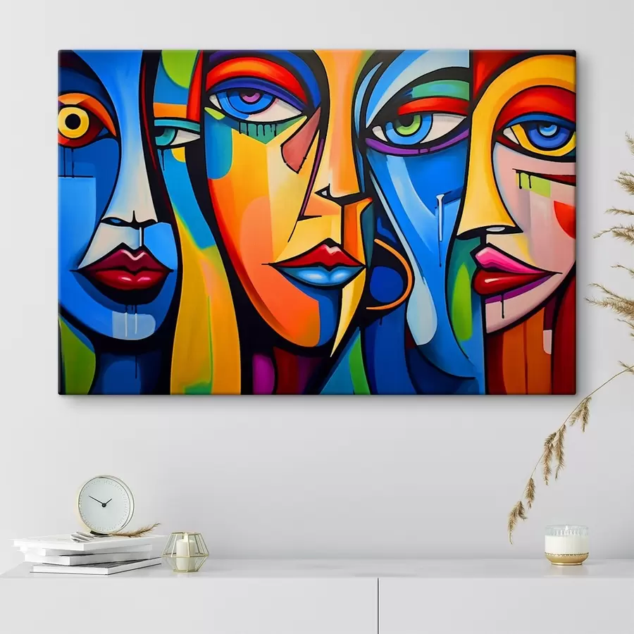  Peintures Image abstraite de visages avec des formes géométriques lumineuses s42473