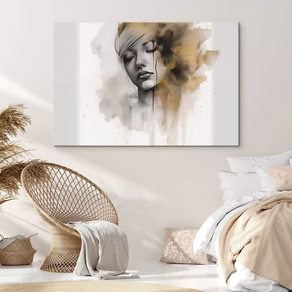  Peintures Portrait d'une jeune fille à l'aquarelle avec des ombres abstraites s42474