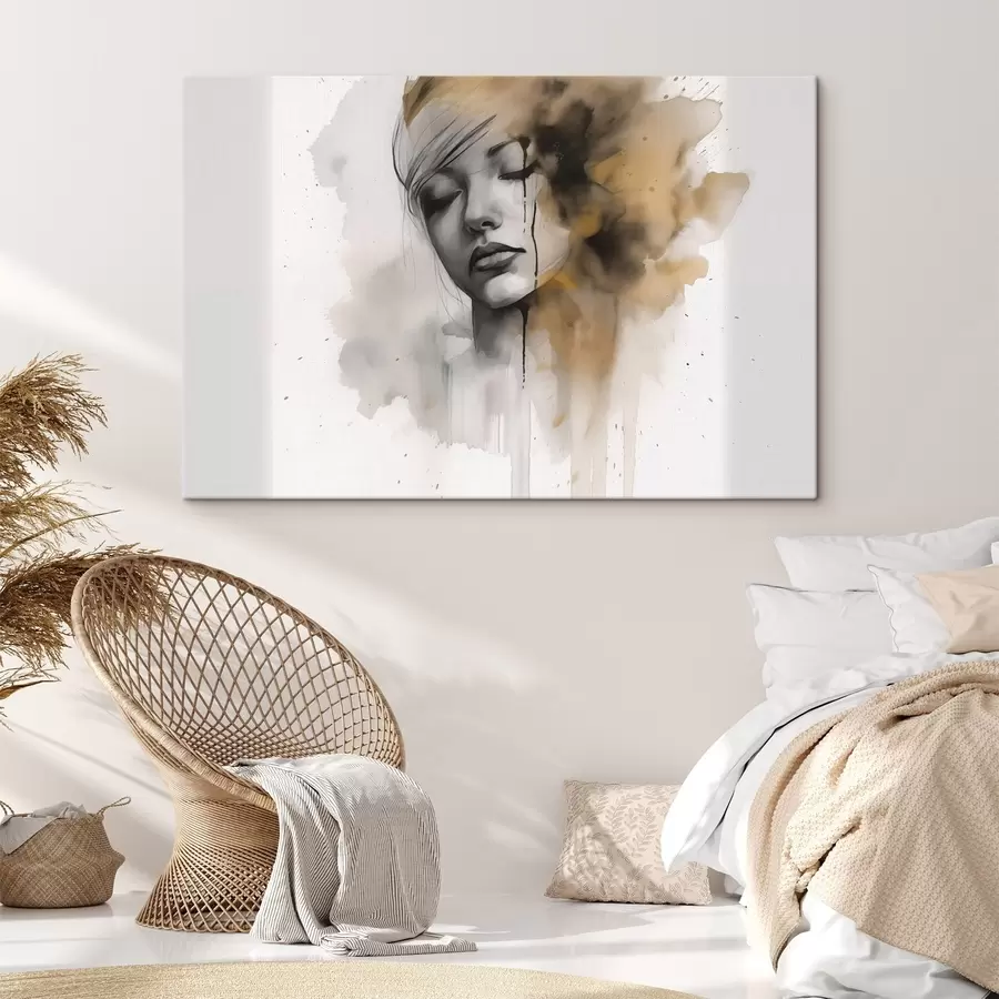  Peintures Portrait d'une jeune fille à l'aquarelle avec des ombres abstraites s42474