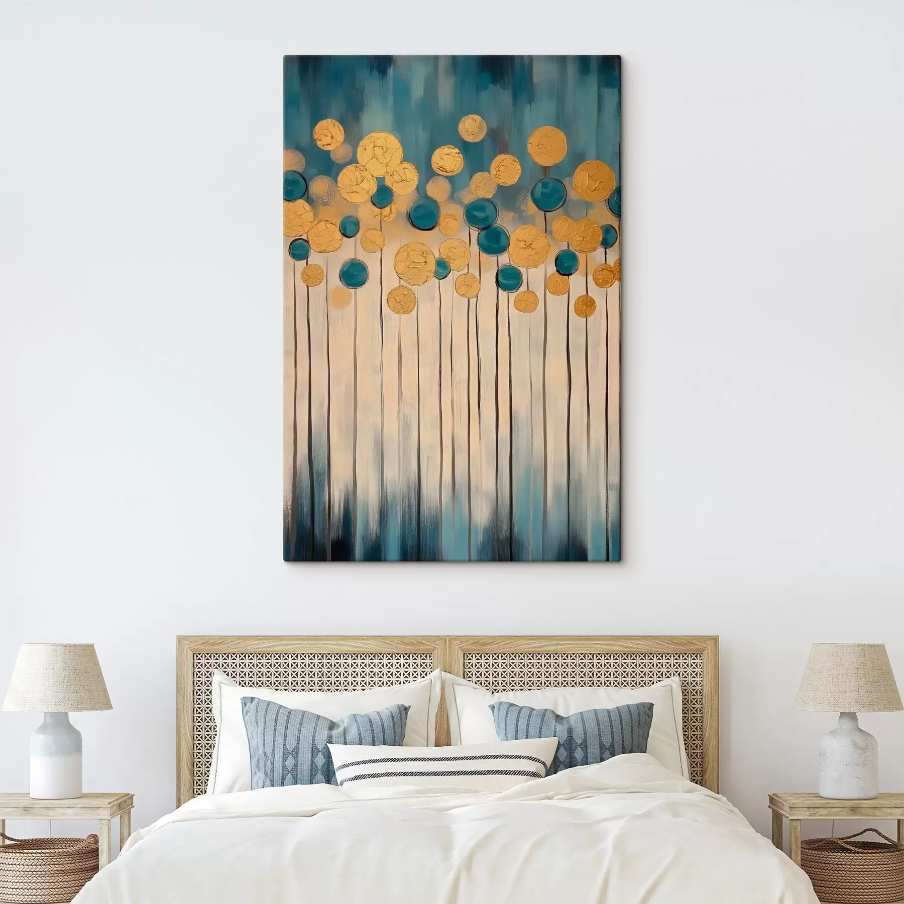 Papier peint photo Abstraction décorative avec des éléments ronds sur fond bleu et beige s42476