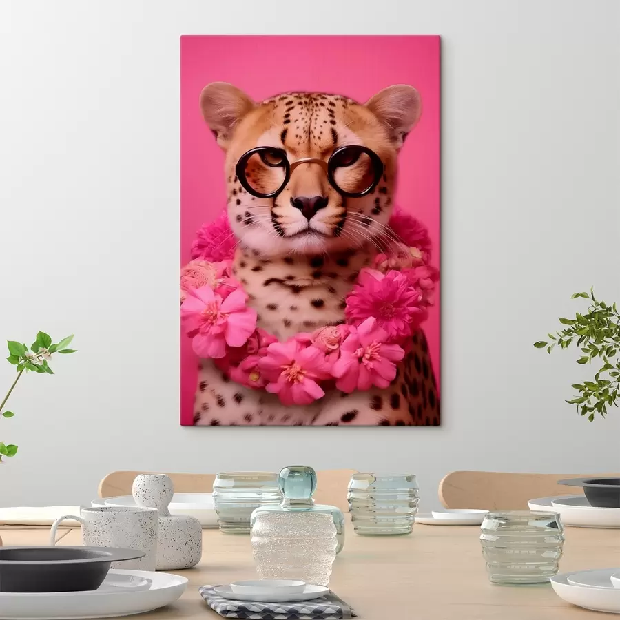  Peintures Guépard en lunettes avec guirlande de fleurs s42477
