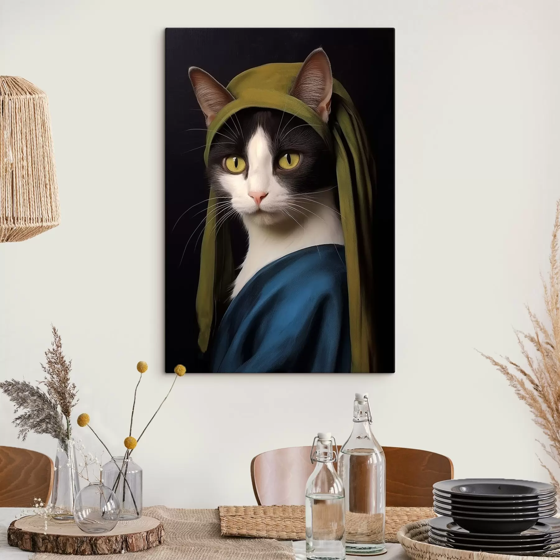 Papier peint photo Chat en portrait avec boucle d'oreille en perle s42486