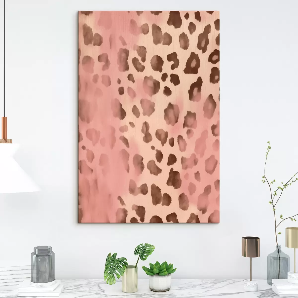  Peintures Motif abstrait avec impression léopard sur fond rose s42490