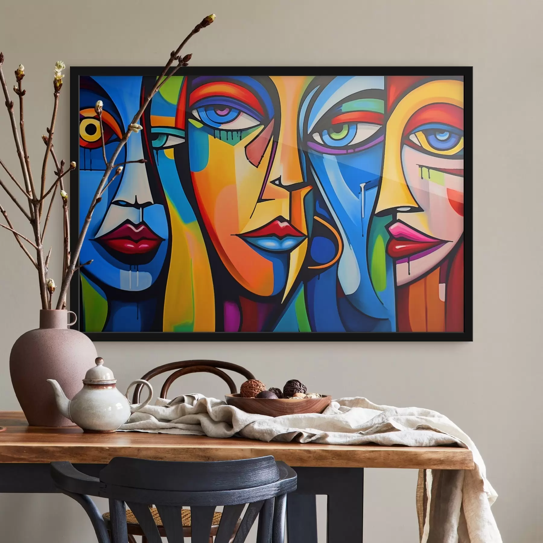 Fotobehang Abstract beeld van gezichten met heldere geometrische vormen f42473